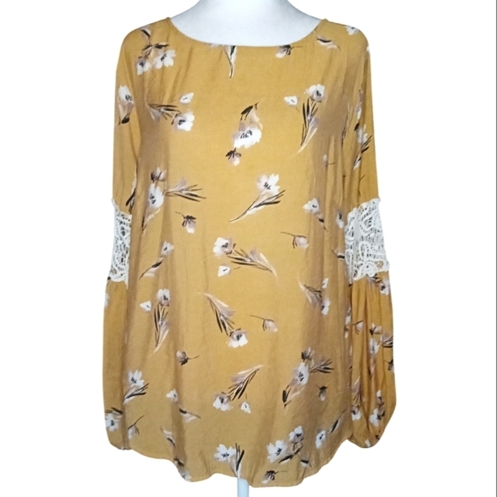 Anthropologie Isla Maude Floral Balloon Sleeves Cotton Blend Blouse Size Large‎
